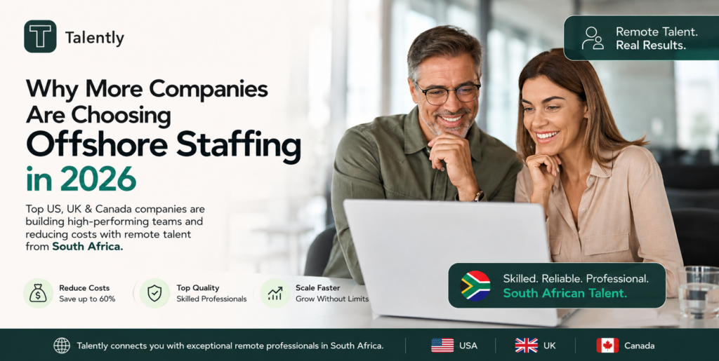 Offshore staffing team collaborating remotely for business growth